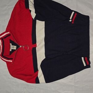 Urban Outfitters Vintage Red and Navy Zip-Up Sweater A43